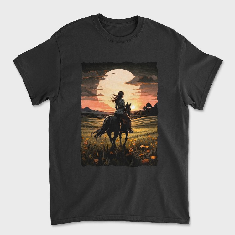 Rider Girl on Horse, Unisex Men's T-Shirt