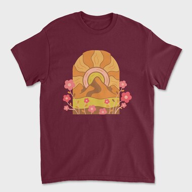 Унисекс Мъжка Тениска, Mountain Flowers Sunset