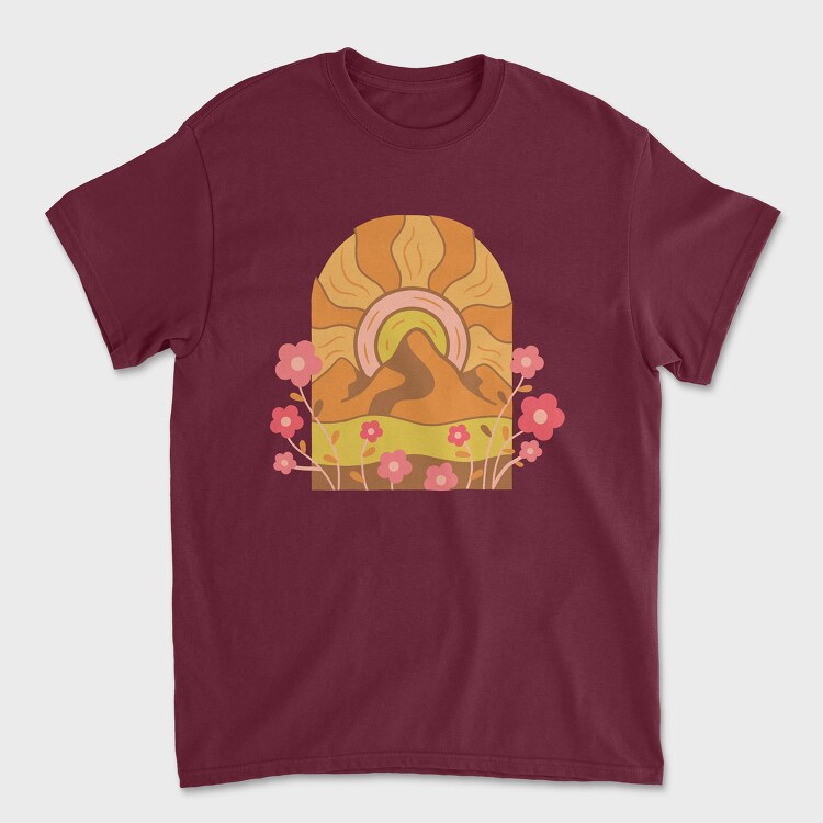 Mountain Flowers Sunset, Unisex Men's T-Shirt