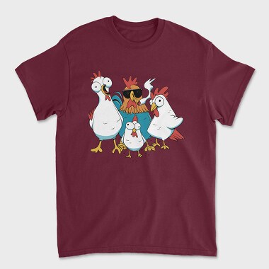 Rooster Cartoon Chickens, Унисекс Мъжка Тениска