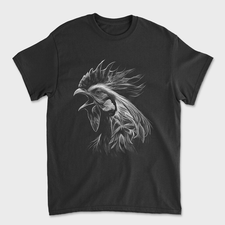Rooster Head Monochrome, Унисекс Мъжка Тениска