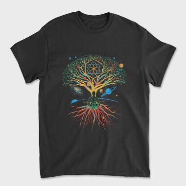 Sacred Geometry Meditating Colorful Magical Tree, Unisex Men's T-Shirt