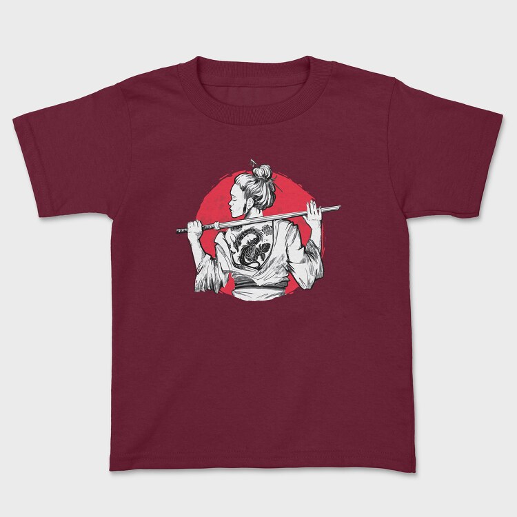 Samurai Girl Tattoo, Kids' T-Shirt