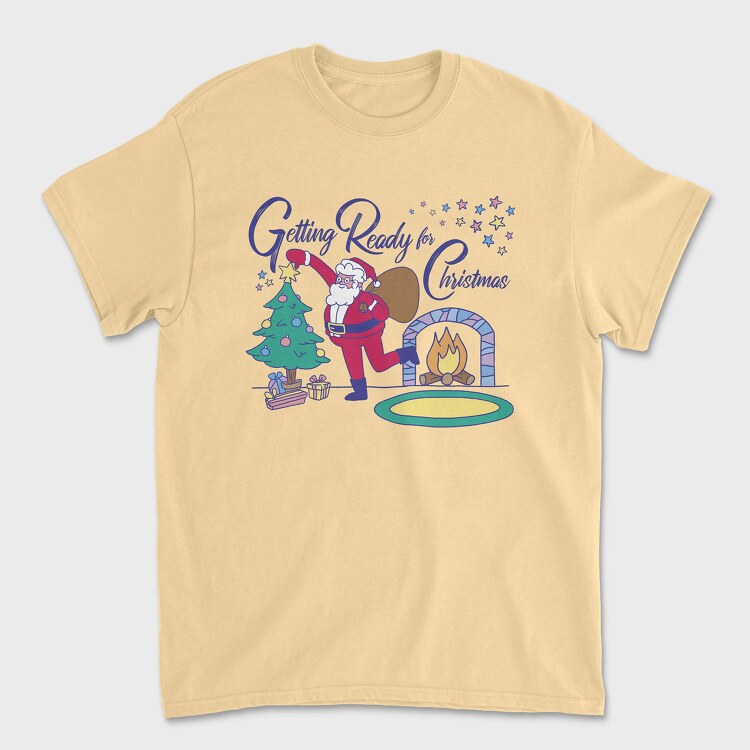 Santa Getting Ready for Christmas, Unisex Men's T-Shirt