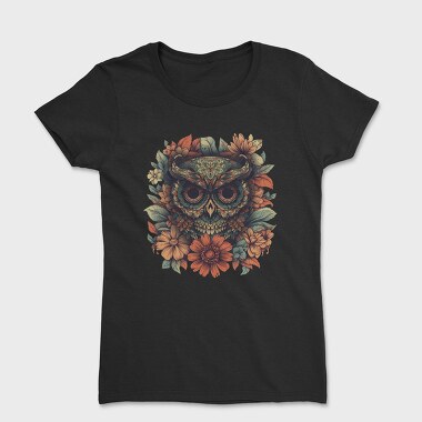 Owl Flowers Skull, Women's T-Shirt