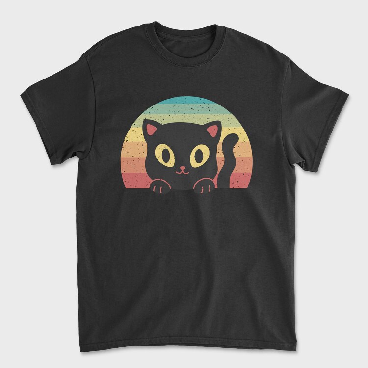 Peeking Cat Retro Sunset, Unisex Men's T-Shirt