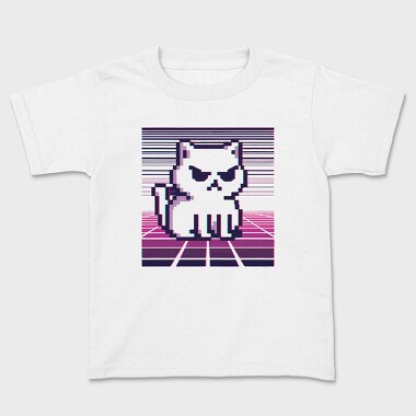 Детска Тениска, Pixel White Cat