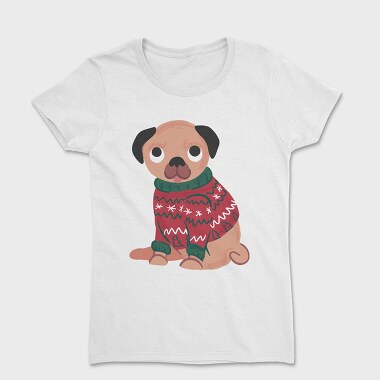 Pug Dog Wearing Uglysweater, Women's T-Shirt