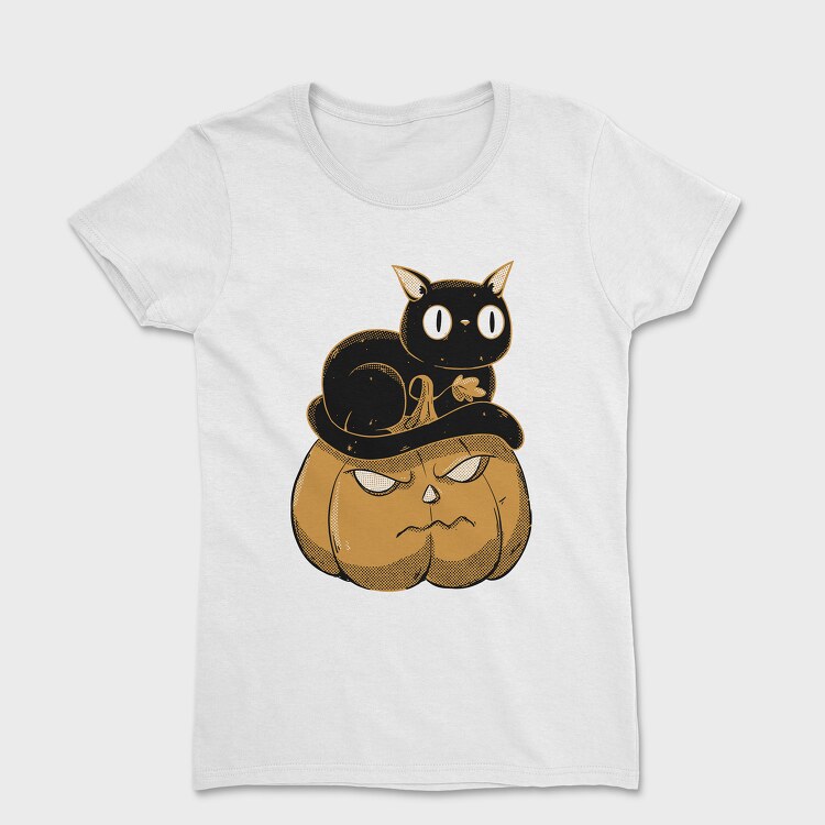 Pumpkin and Cute Black Cat, Women's T-Shirt