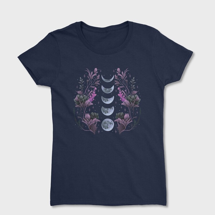 Purple Flowers Dark Moon, Дамска Тениска
