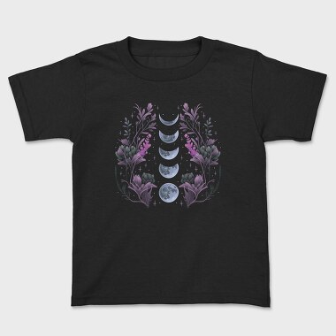 Purple Flowers Dark Moon, Kids' T-Shirt