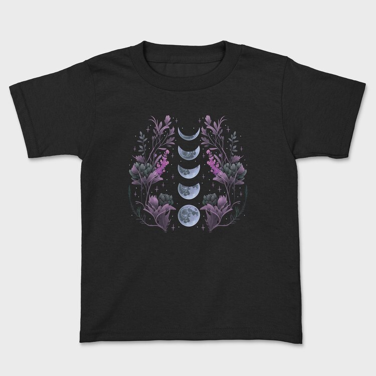 Purple Flowers Dark Moon, Kids' T-Shirt