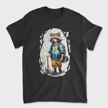 Unisex Men's T-Shirt, Raccoon Hiking