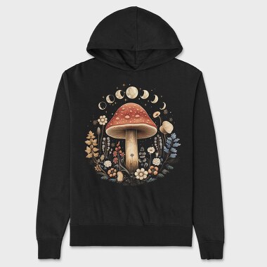 Unisex Men's Hoodie, Mushroom Moon Flowers