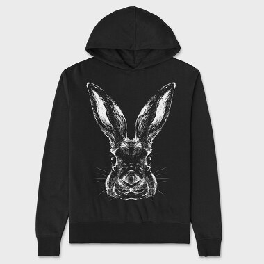 Monochrome Portrait Rabbit, Unisex Men's Hoodie