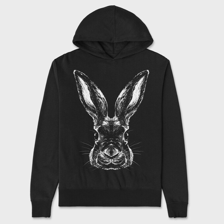 Monochrome Portrait Rabbit, Unisex Men's Hoodie