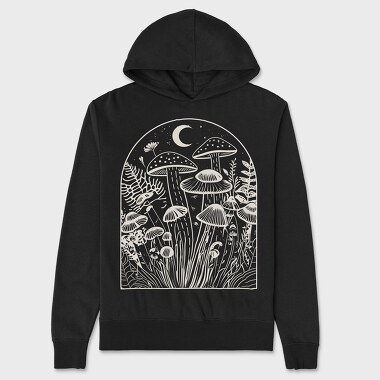 Mushrooms Moon Monochrome, Unisex Men's Hoodie