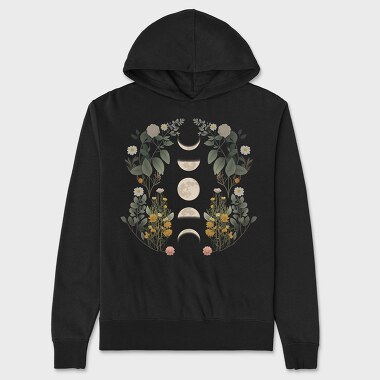 Moon Phases Dark Flowers, Unisex Men's Hoodie