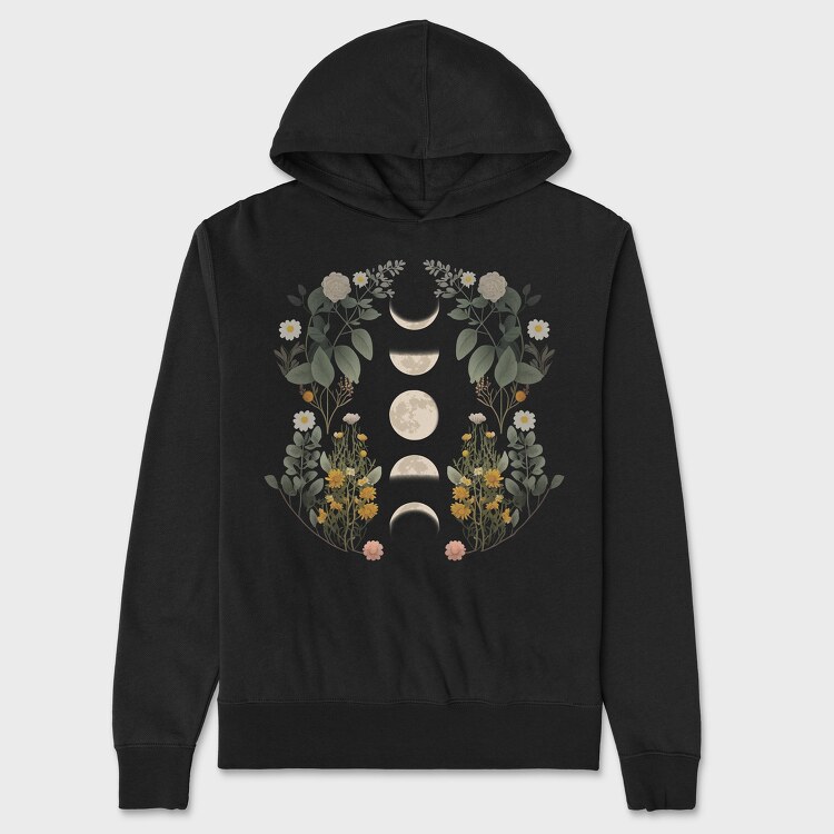 Moon Phases Dark Flowers, Unisex Men's Hoodie