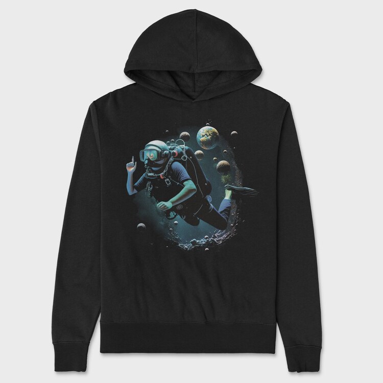 Sea Diver Diving Between Planets, Unisex Men's Hoodie