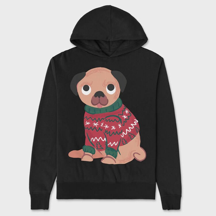 Pug Dog Wearing Uglysweater, Унисекс Мъжко Суичър
