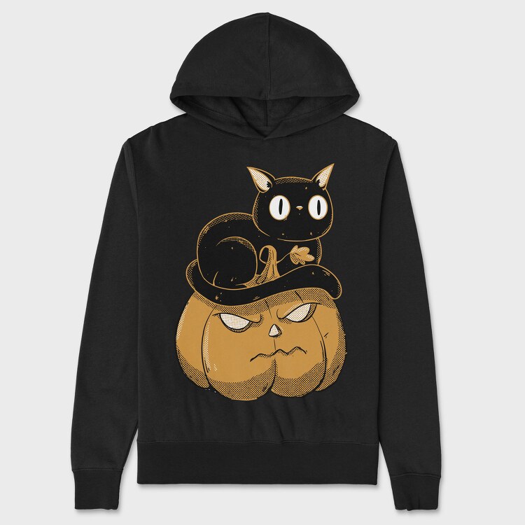 Pumpkin and Cute Black Cat, Unisex Men's Hoodie