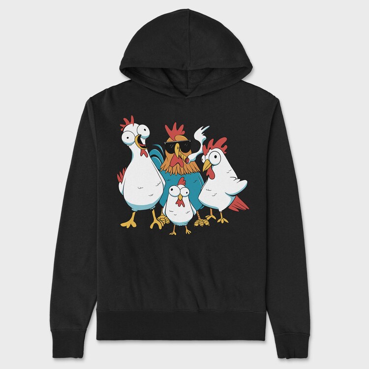Rooster Cartoon Chickens, Unisex Men's Hoodie
