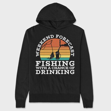 Retro Sunset Drink and Fishing, Unisex Men's Hoodie