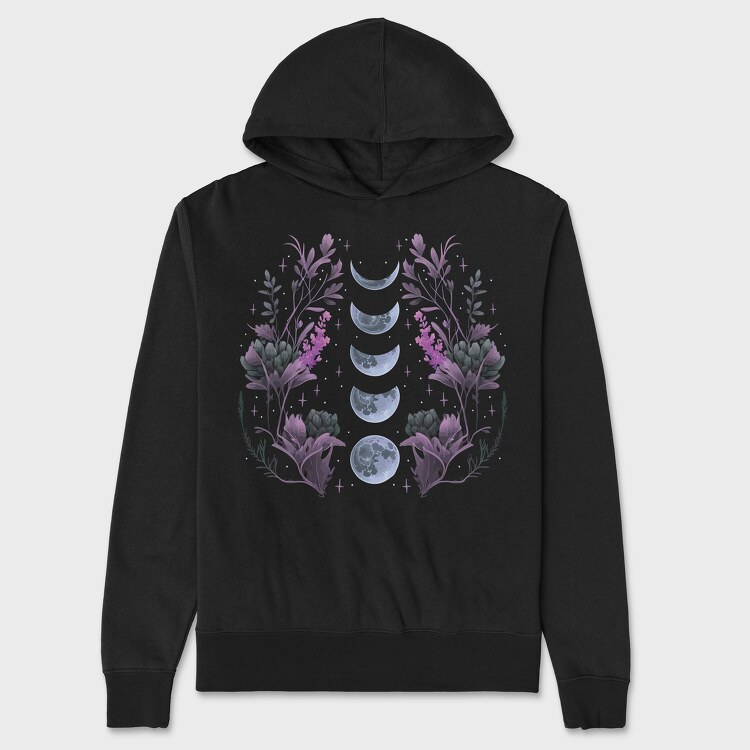Purple Flowers Dark Moon, Unisex Men's Hoodie