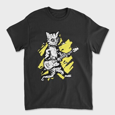 Cat Guitar, Unisex Men's T-Shirt