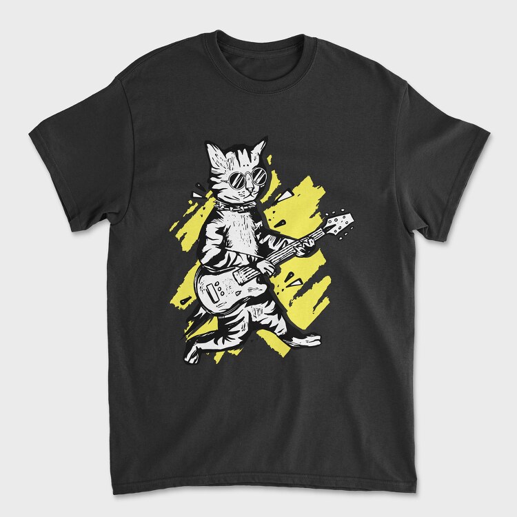 Cat Guitar, Unisex Men's T-Shirt