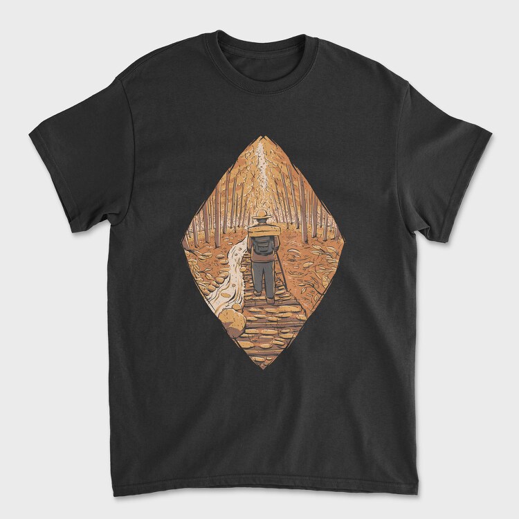 Hiker Autumn Path, Unisex Men's T-Shirt