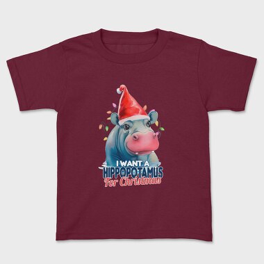 Hippo Watercolor Christmas, Kids' T-Shirt