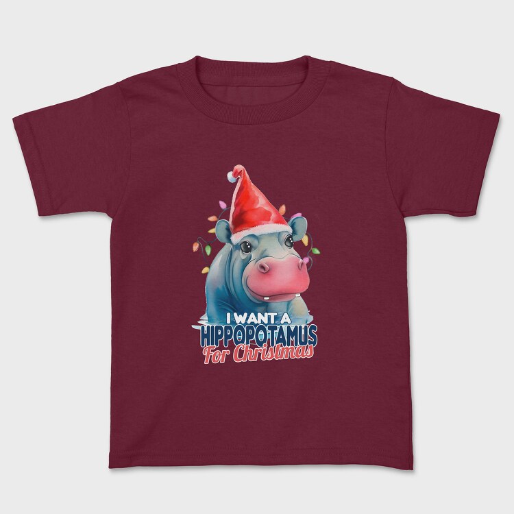 Hippo Watercolor Christmas, Kids' T-Shirt