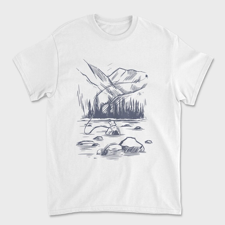 Monochrome Fisherman, Unisex Men's T-Shirt