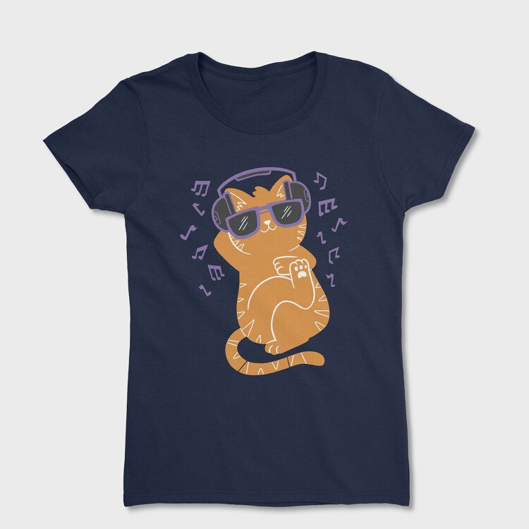 Cat With Sunglasses and Headphones, Дамска Тениска
