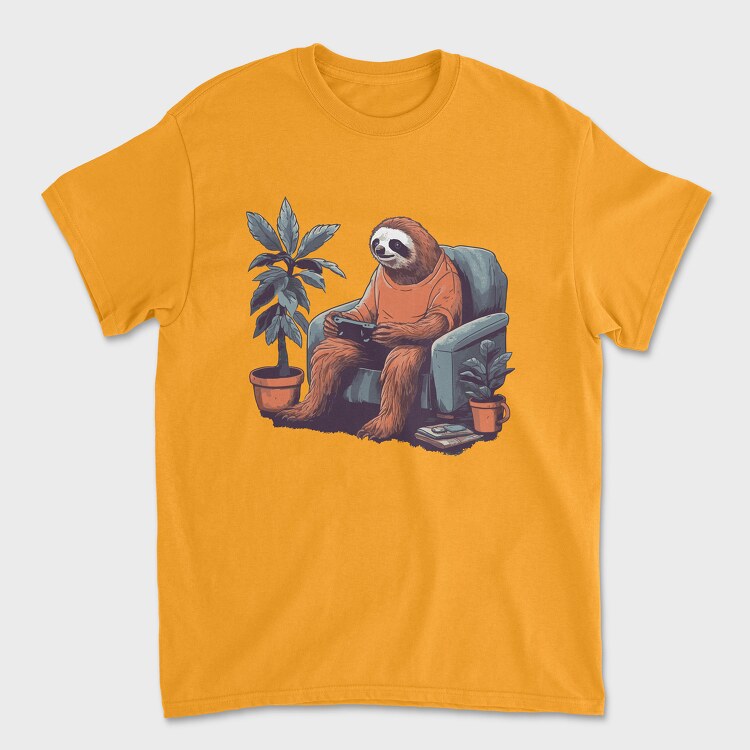 Chill Sloth Playing Video Games, Унисекс Мъжка Тениска