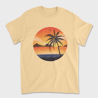 Унисекс Мъжка Тениска, Beach Sunset Palm