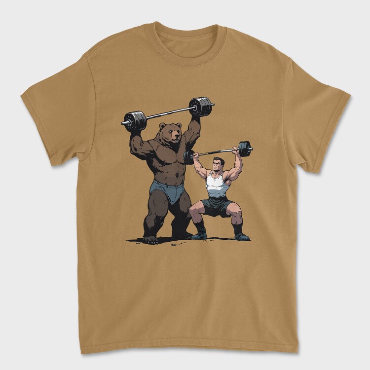 Bear and Man Lifting Weights, Unisex Men's T-Shirt