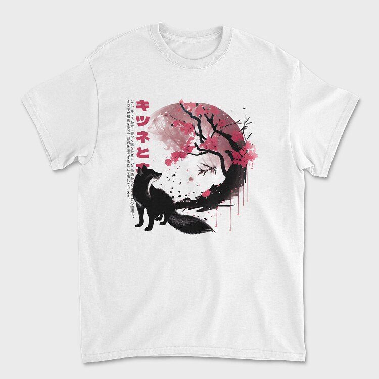 Fox and Sakura Tree, Unisex Men's T-Shirt