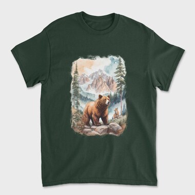 Bear Watercolor Forest, Unisex Men's T-Shirt