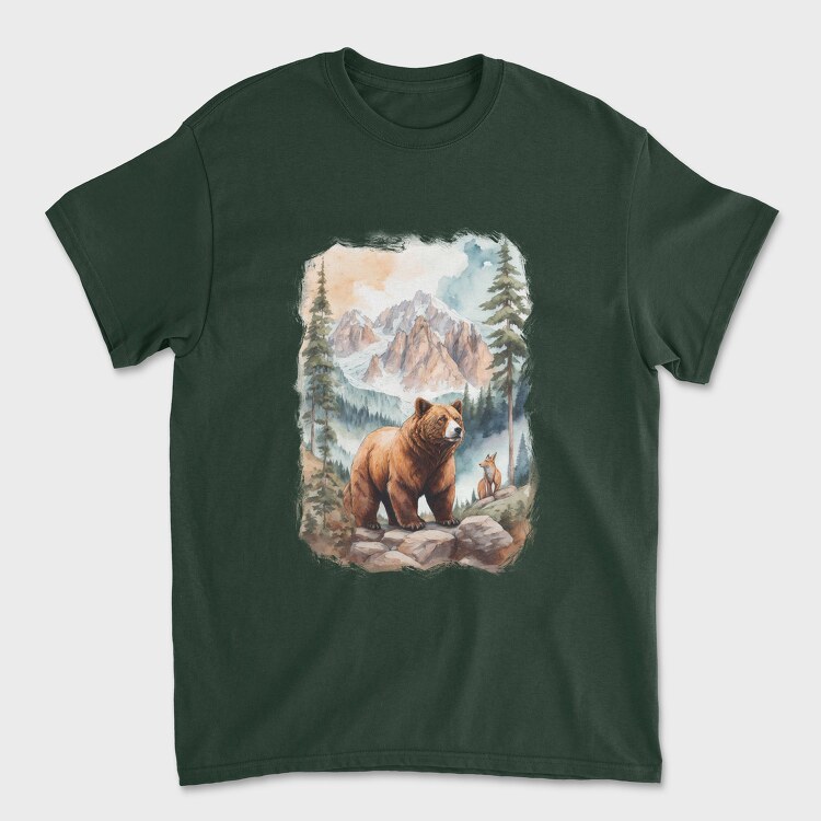 Bear Watercolor Forest, Unisex Men's T-Shirt