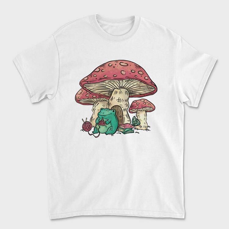 Frog Knitting Mushroom House, Unisex Men's T-Shirt