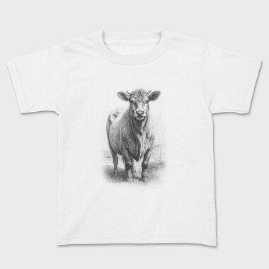 Cow Hand Drawn Style Braunvieh, Kids' T-Shirt