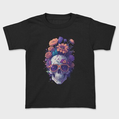 Skull Flowers Glasses, Kids' T-Shirt