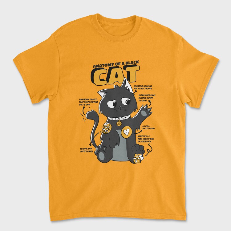 Black Cat Anatomy, Unisex Men's T-Shirt