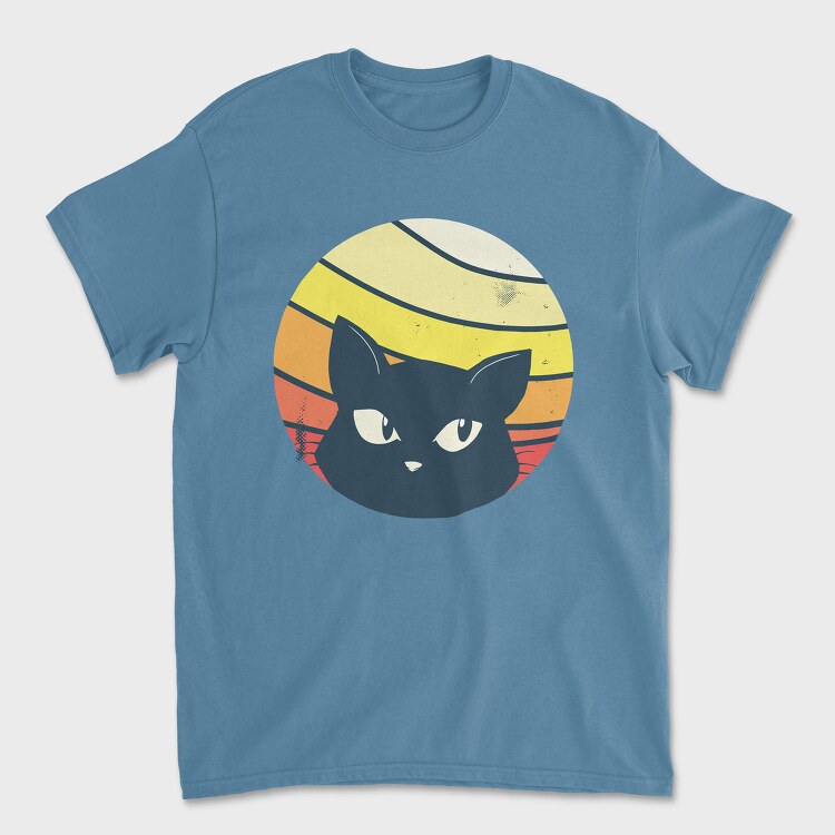 Unisex Men's T-Shirt, Black Cat Sunset Retro