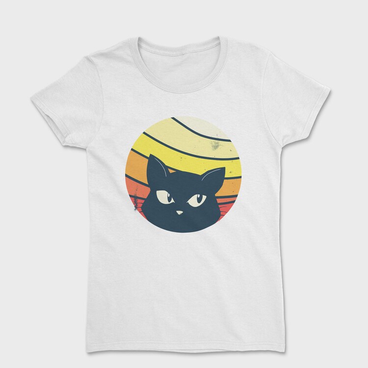 Black Cat Sunset Retro, Дамска Тениска