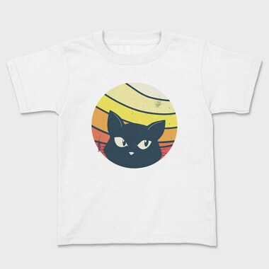 Black Cat Sunset Retro, Детска Тениска