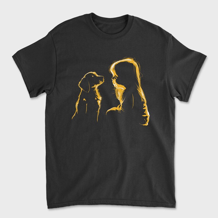 Girl Dog Silhouette, Unisex Men's T-Shirt